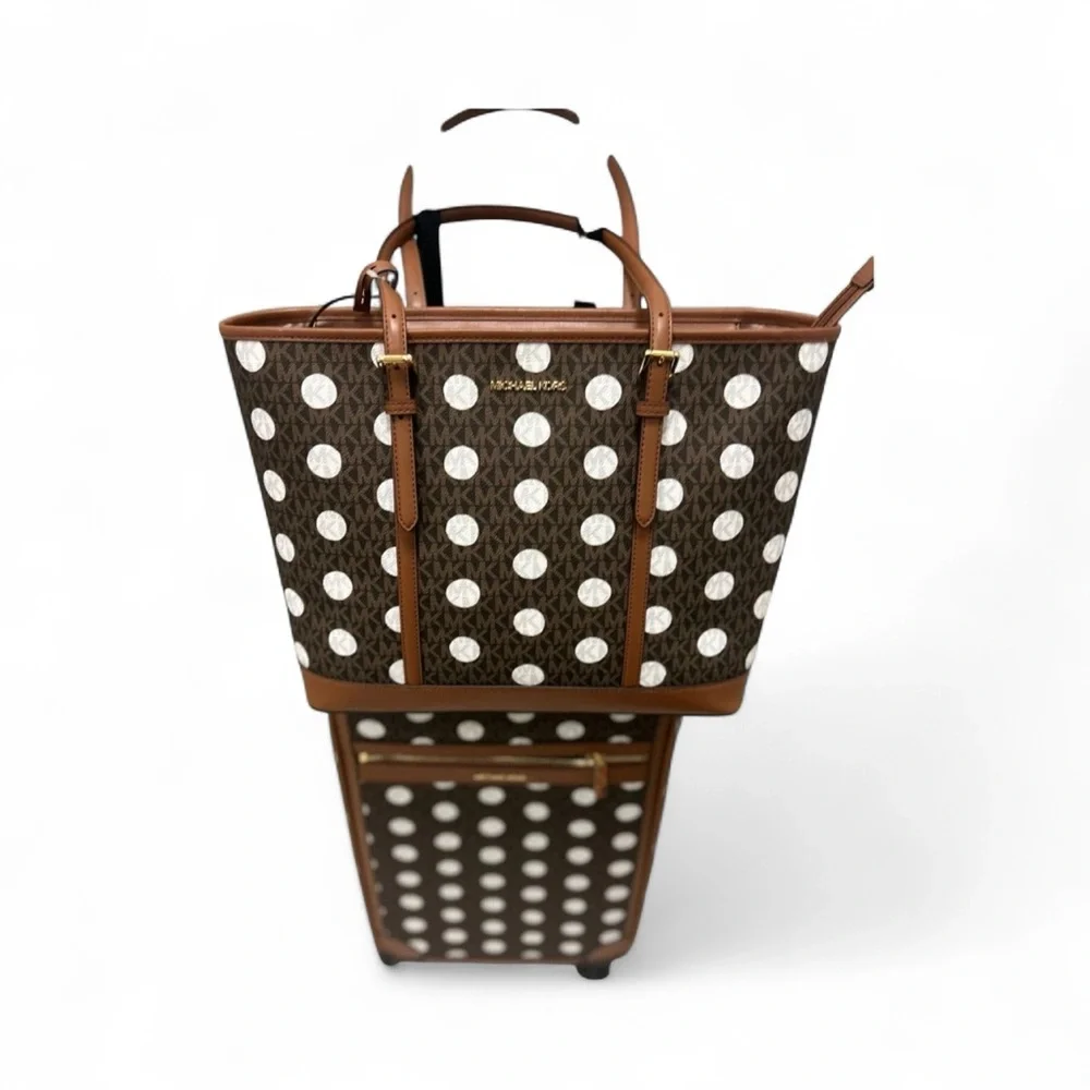 Michael kors Brown and White Polka Dot Women HandBag&suitcase NWT Authentic - Picture 7 of 13